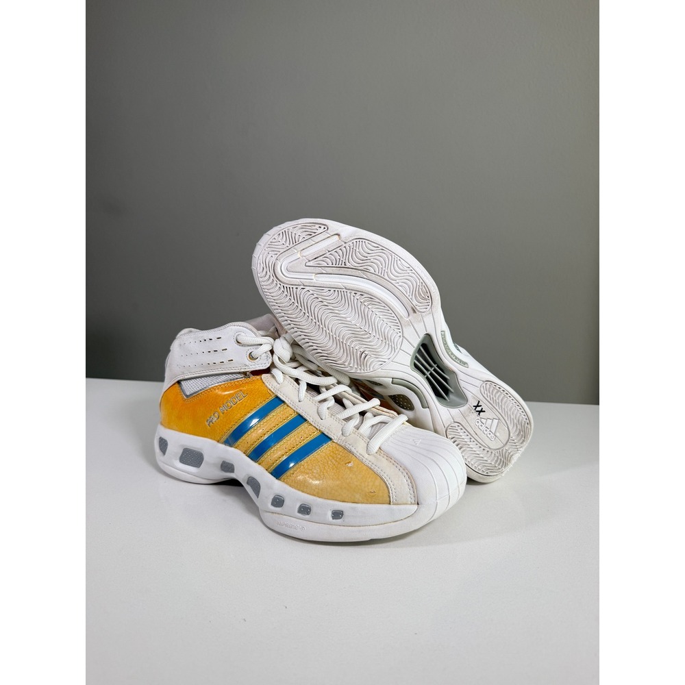 Adidas Pro Model Basketball Shoes Mens 10 Yellow Blue White 043709 Shell Toe